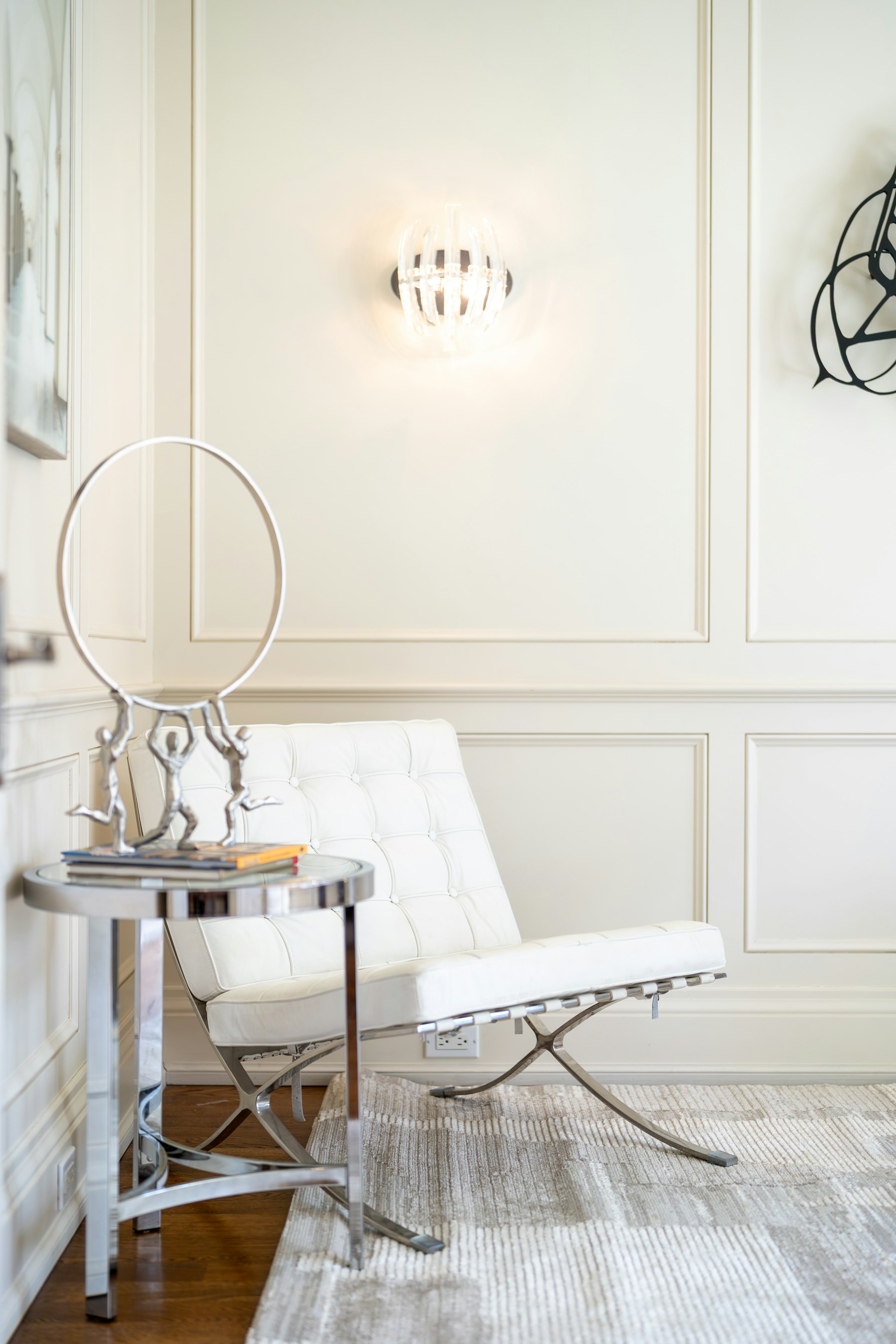 Interior wall with painted panel moulding and a warm ivory finish